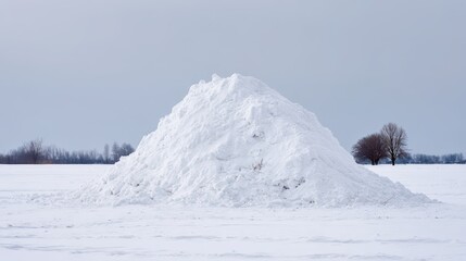Winter solitude: a large snow mound in a barren landscape