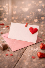 Valentine&rsquo;s Day greeting card with hearts and envelopes