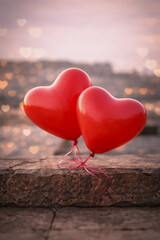 Red heart-shaped balloons for Valentine&rsquo;s Day celebration