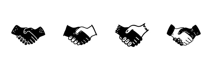 Obraz premium Handshake Icons In Hand Drawn Style Set. Business Agreement, Partnership, Collaboration Symbol Doodle Sketch Collection. Professional Interaction. Isolated Vector Illustration
