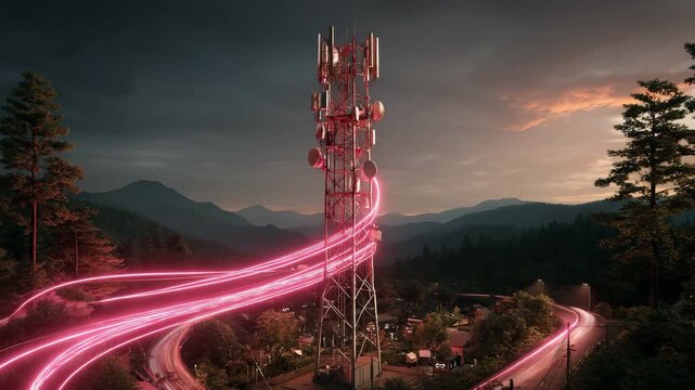 Wireless communication tower signal, wireless connectivity, data transmission, and advanced communication technology 