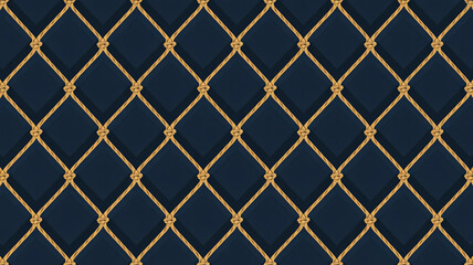 Naklejka premium Elegant golden rope net pattern over a dark blue quilted background, creating a luxurious decorative texture.