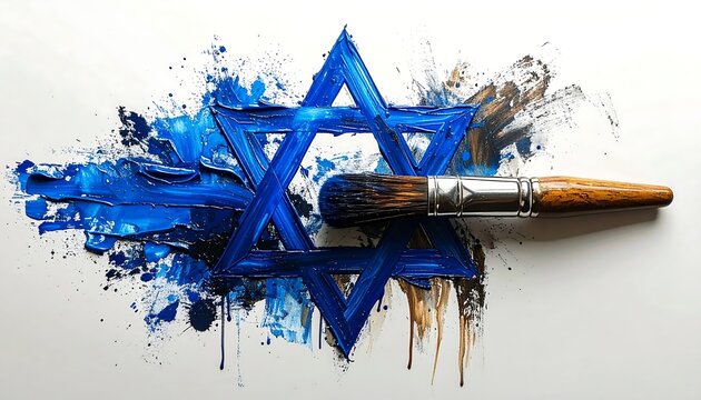 A vibrant artistic representation of a six-pointed star, crafted with a paintbrush and expressive blue & brown paint strokes