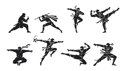 shapes of ninjas in different poses set of ninja shapes vector illustration on white background © Giorgi