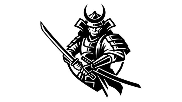 samurai icon with samurai person with two katana swords and traditional samurai armor