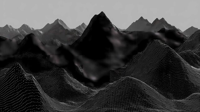 Abstract wireframe mountain landscape in grayscale