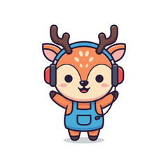 Obraz premium Cute Cartoon Deer Wearing Headphones Vector Illustration