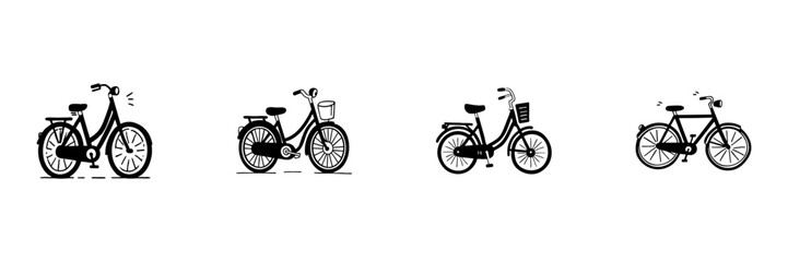 Bicycle Collection In Hand Drawn Style Set. Urban Commuting, Eco-Friendly Transportation, Leisure Cycling Doodle Sketch Collection. Vintage And Modern Designs. Isolated Vector Illustration