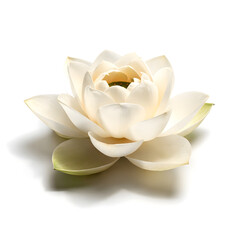 Fototapeta premium A serene close-up of a white lotus blossom. The elegant petals feature soft lighting and subtle depth, creating a peaceful, minimalist aesthetic ideal for luxury wellness branding.