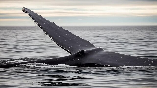 Majestic humpback whale tail surfacing in ocean waves for Whale Day celebration