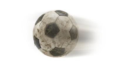 Dirty Soccer Ball in Motion with Blur Effect on White Background
