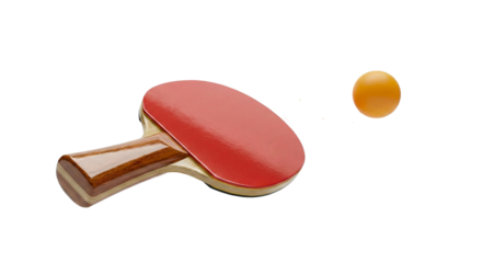 Red Ping Pong Paddle and Orange Ball on White Background

