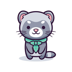 Adorable Cartoon Cat with Green Tie Illustration