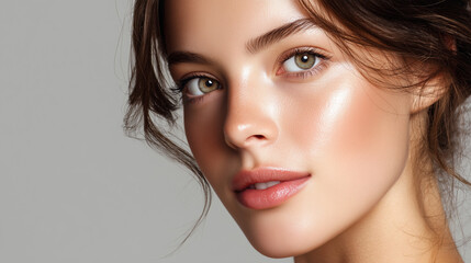 Naklejka premium Glass skin beauty portrait for premium skincare advertising. 