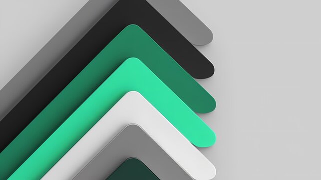 Abstract layered chevron shapes in grayscale and green tones background