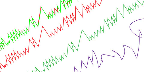 Four colorful wavy lines on white background green line