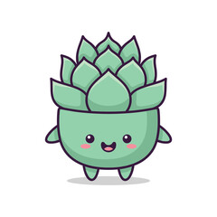 Cute Cartoon Succulent Plant Character Illustration