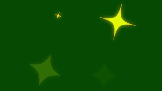 Shimmering twinkle stars animation glowing starlight dust particles white flat vector stars blinking smoothly in festive motion graphics on dark green screen background 4K...