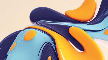 Abstract fluid art with blue, orange, and yellow swirls and curves