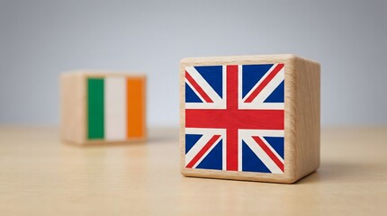uk and ireland flags on wooden blocks