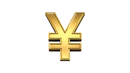 Golden Yen Symbol on Transparent  Background currency shiny