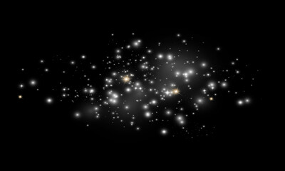 abstract magic stardust with golden and white sparkles on black background © ARIFUL