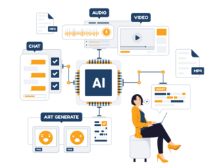 artificial intelligence workflow concept with woman using ai technology illustration png