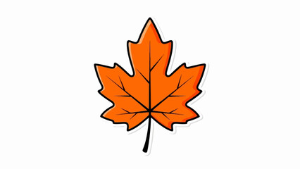 A simple, vibrant orange maple leaf illustration with bold black outlines and a subtle grey shadow