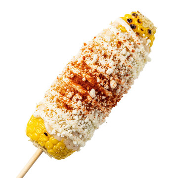 Delicious grilled corn on the cob with cotija cheese and spices