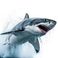 Obraz premium Fierce shark jumping out of water with open mouth and sharp teeth
