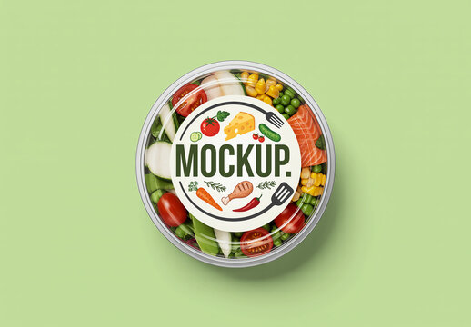 Top View Salad Container Mockup with Label