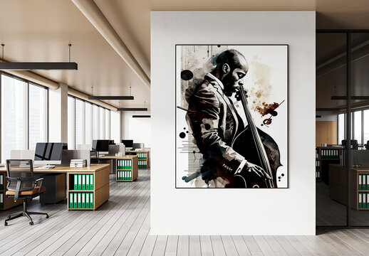 Vertical Poster Mockup in Modern Office Space