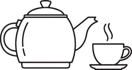 Obraz premium Easter tea time with steaming cup and teapot