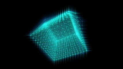 Pixel art style 3d cube spinning animation with glowing distortion and glitch effects - Powered by Adobe