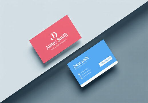 Dual Pink and Blue Business Card Mockup