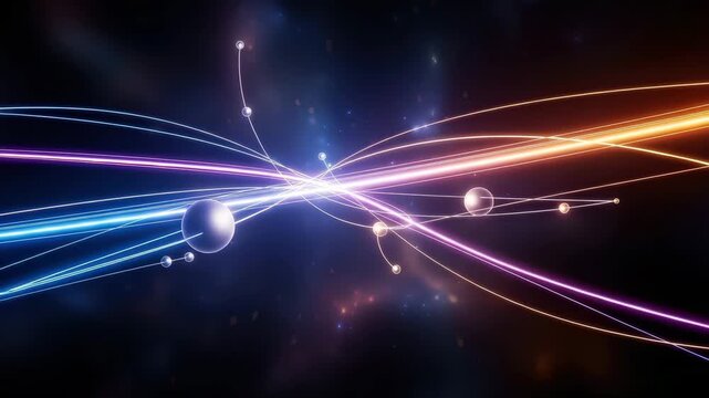 Abstract Network Connections with Vibrant Light Trails and Glowing Orbs in Space