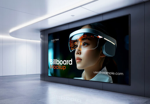 Futuristic Billboard Mockup with AR Headset