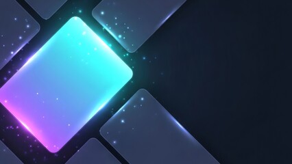 Neon glowing square tiles on dark futuristic background