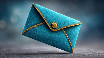 Elegant Turquoise Envelope with Golden Accents and Button.