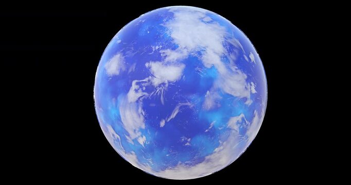 Fictional planet with water and clouds Earth like rotating 360 degrees footage with alpha channel (ProRes, 4K only). 3D FX animation.