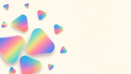 Set of holographic rounded triangle shapes on beige