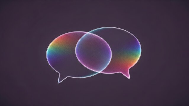 Neon gradient speech bubbles on dark background - Powered by Adobe