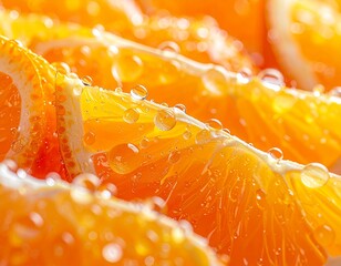 Fresh Tangerine Slices with Water Droplets
