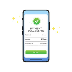 Mobile Payment Successful Screen with Transaction Details Flat Illustration .Vector illustration