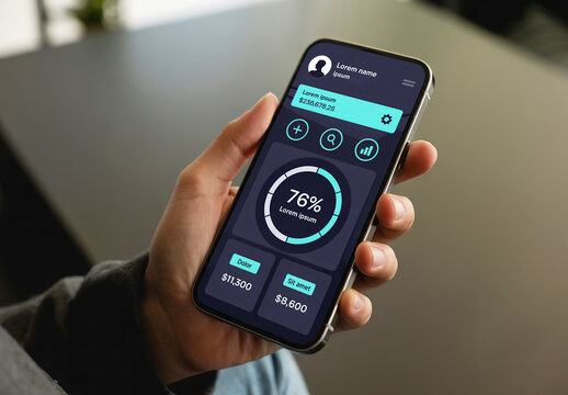 Mobile Finance App Mockup on Handheld Smartphone