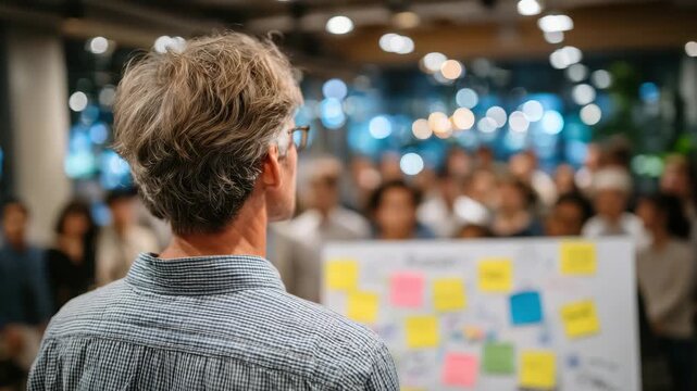 153Startup founder brainstorming ideas on a whiteboard filled with colorful sticky notes and diagrams, casual modern workspace, diverse team collaborating, sunlight reflecting on glas