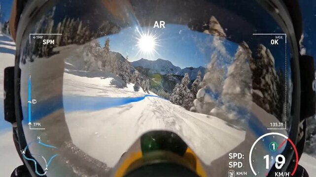 Snowboarder's POV on mountain slope