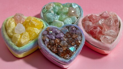 Colorful Valentine's Day Heart Containers with Shiny Crystal Gifts