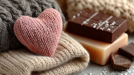 Cozy Valentine's Day Flat Lay Gifts with Knitted Heart