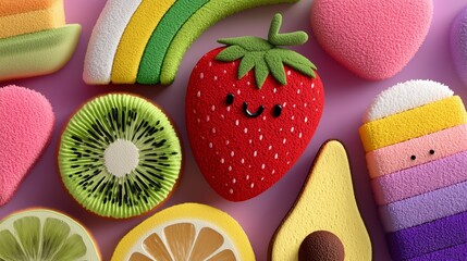 Playful Valentine's Day Flat Lay with Cute Fruit Plush Gifts
